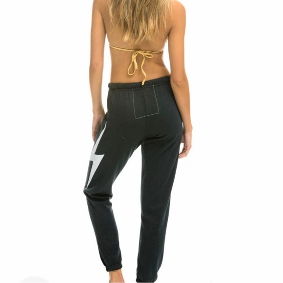 Aviator Nation White Lightning BOLT Sweatpants Navy Blue Small - Picture 3 of 14